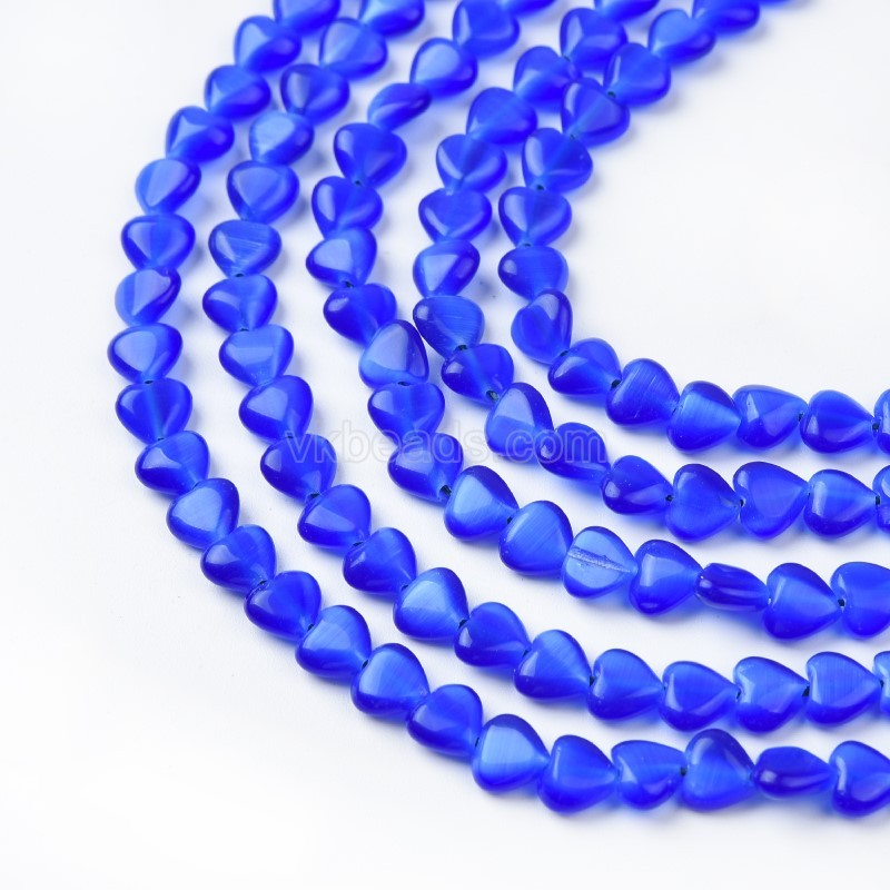 Roayl Blue Cats Eye Through-drilled Smooth Puffy Hearts, Approx 6mm, 38cm/strand