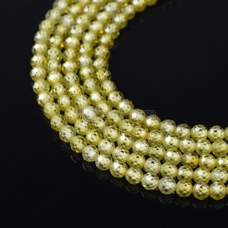 Papaya Yellow Cubic Zirconia Faceted Rounds, Approx 2-5mm, 37-37.5cm/strand