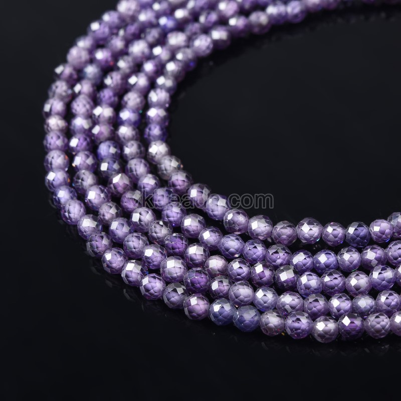 Purple Cubic Zirconia Faceted Rounds, Approx 2-5mm, 37-37.5cm/strand