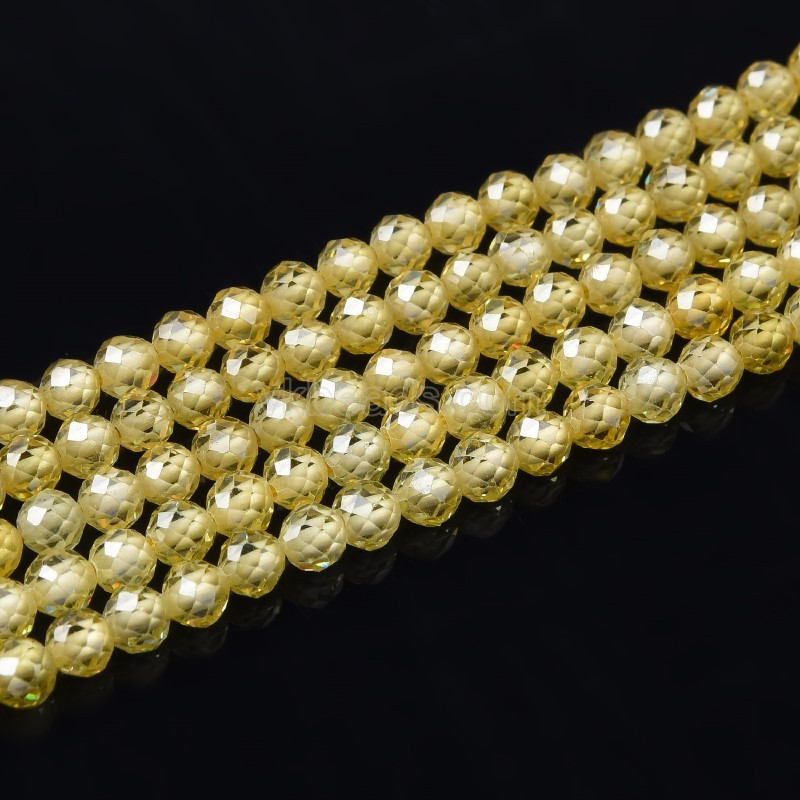 Dark Peridot Yellow Cubic Zirconia Faceted Rounds, Approx 2-5mm, 37-37.5cm/strand