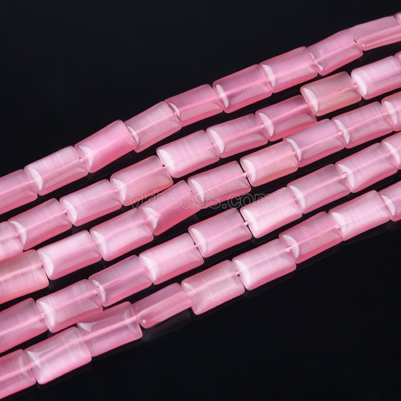 Fuchsia Cats Eye Through-drilled Rectangles, Approx 8x12mm, 38cm/strand