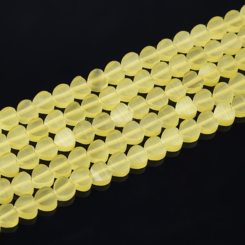 Cats Eye Through-drilled Flat Hearts, Approx 6mm, 38cm/strand