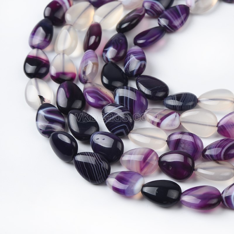 Purple Lace Agate/Banded Agate Smooth Puffy Flat Teardrops, Approx 10x14mm, 38cm/strand