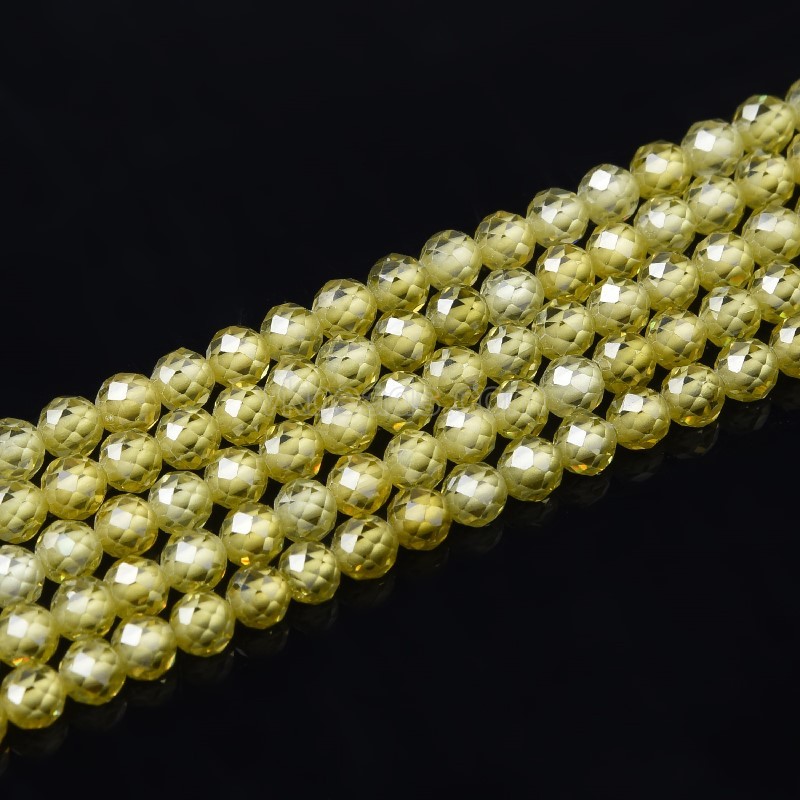 Papaya Yellow Cubic Zirconia Faceted Rounds, Approx 2-5mm, 37-37.5cm/strand