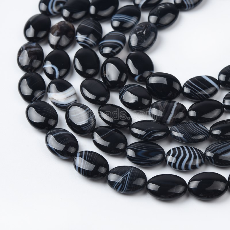Black Lace Agate/Banded Agate Smooth Puffy Ovals, Approx 10x14mm, 38cm/strand