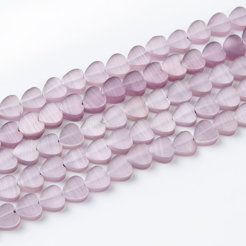 Cats Eye Through-drilled Flat Hearts, Approx 6mm, 38cm/strand