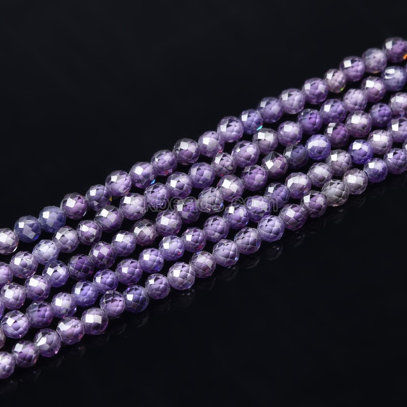 Purple Cubic Zirconia Faceted Rounds, Approx 2-5mm, 37-37.5cm/strand