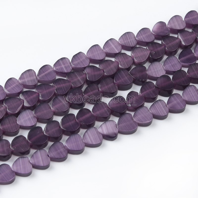 Cats Eye Through-drilled Flat Hearts, Approx 6mm, 38cm/strand