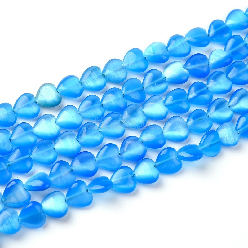 Cats Eye Through-drilled Smooth Puffy Hearts, Approx 8mm, 38cm/strand