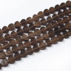 Cats Eye Through-drilled Flat Hearts, Approx 8mm, 38cm/strand