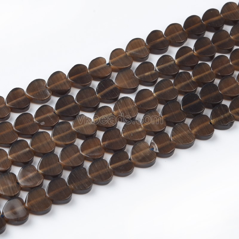Cats Eye Through-drilled Flat Hearts, Approx 8mm, 38cm/strand