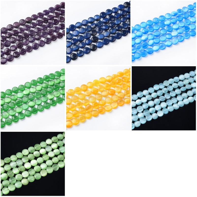 Cats Eye Smooth Coins, Approx 12mm, 38cm/strand