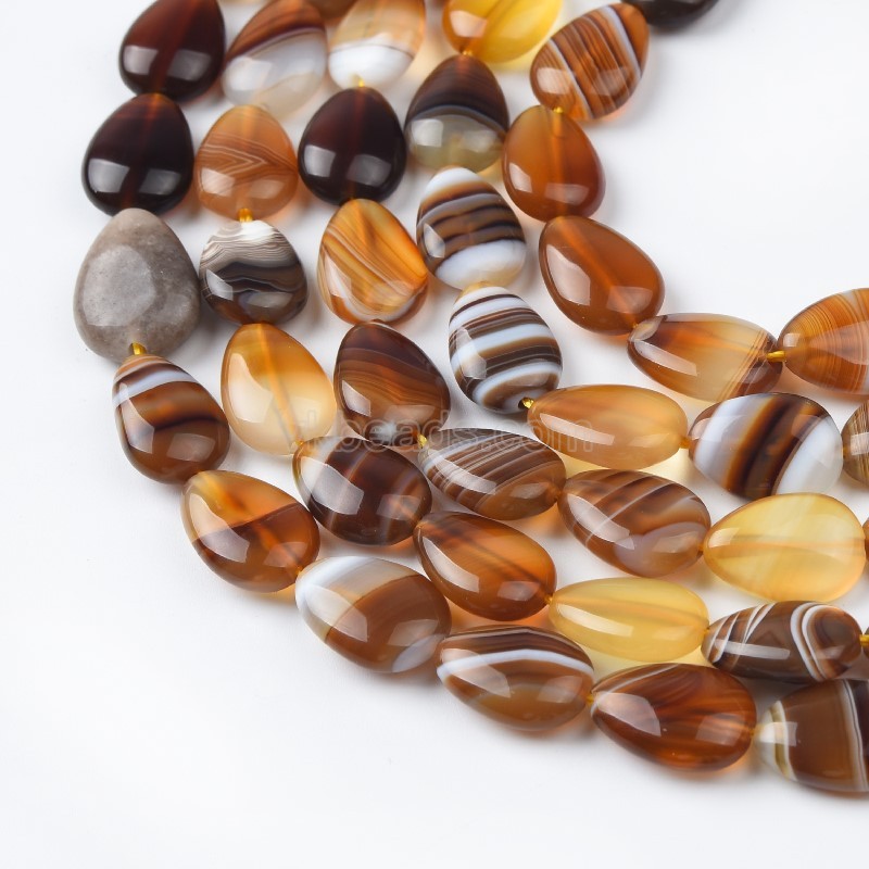Brown Lace Agate/Banded Agate Smooth Puffy Flat Drops, Approx 10x14mm, 38cm/strand