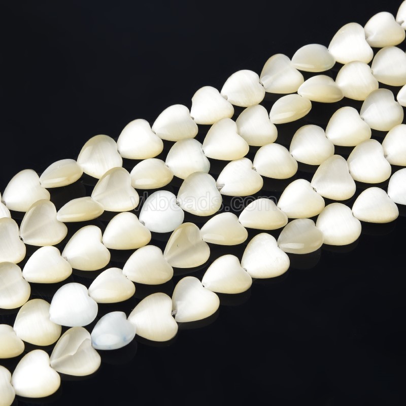 Black/Beige Cats Eye Through-drilled Smooth Puffy Hearts, Approx 12mm, 38cm/strand