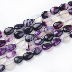 Purple Lace Agate/Banded Agate Smooth Puffy Flat Teardrops, Approx 10x14mm, 38cm/strand