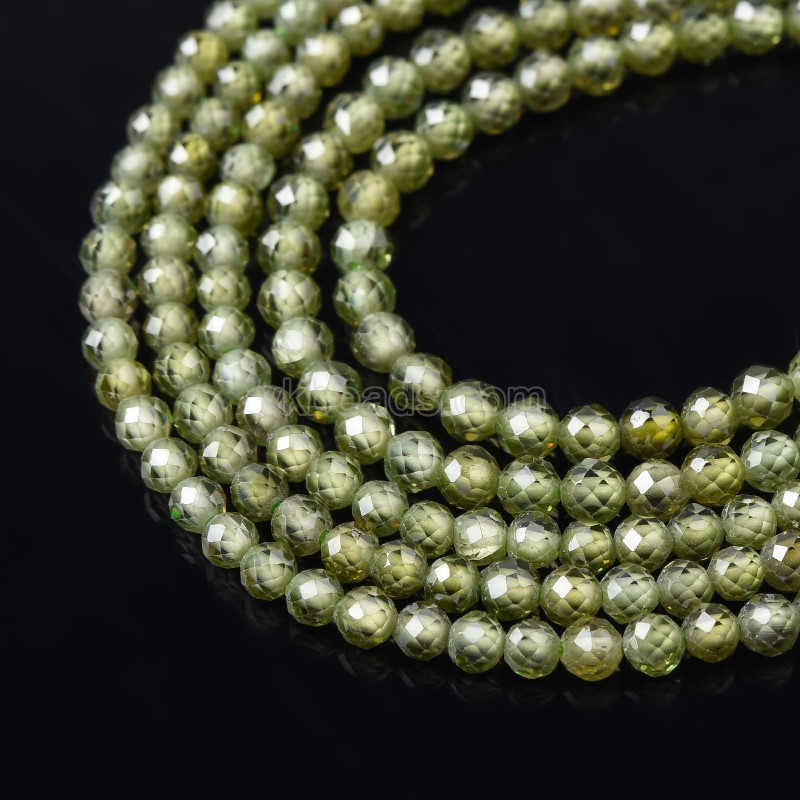 Light Olive Cubic Zirconia Faceted Rounds, Approx 2-5mm, 37-37.5cm/strand