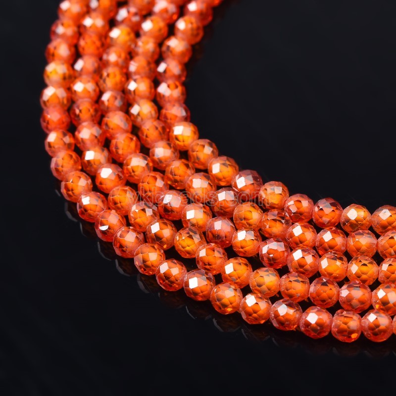 Dark Tangerine Cubic Zirconia Faceted Rounds, Approx 2-5mm, 37-37.5cm/strand