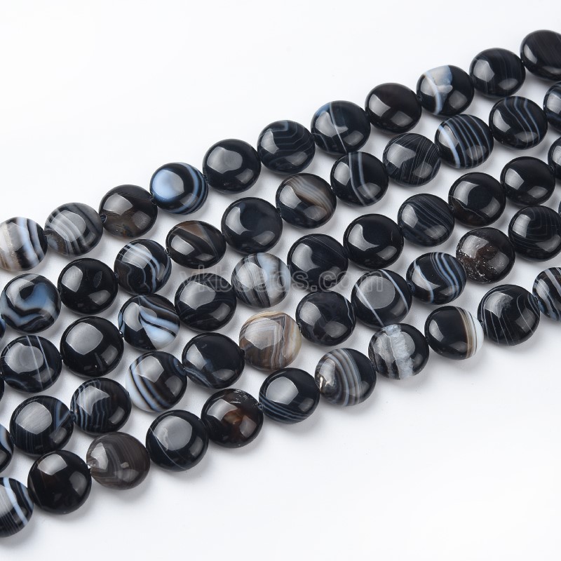 Black Lace Agate/Banded Agate Smooth Coins, Approx 10-12mm, 38cm/strand