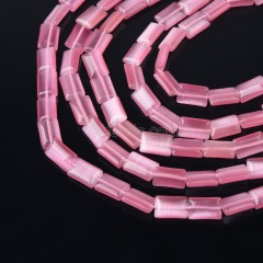 Fuchsia Cats Eye Through-drilled Rectangles, Approx 8x12mm, 38cm/strand