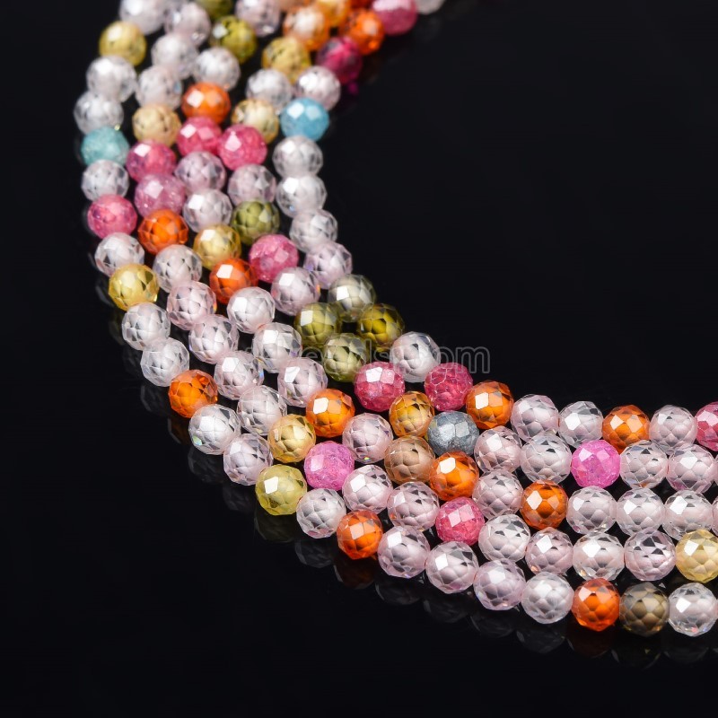New Multicolor Cubic Zirconia Faceted Rounds, Approx 2-5mm, 37-37.5cm/strand