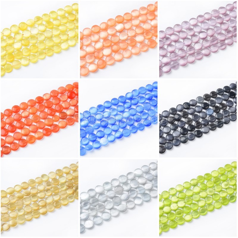 Cats Eye Smooth Coins, Approx 12mm, 38cm/strand