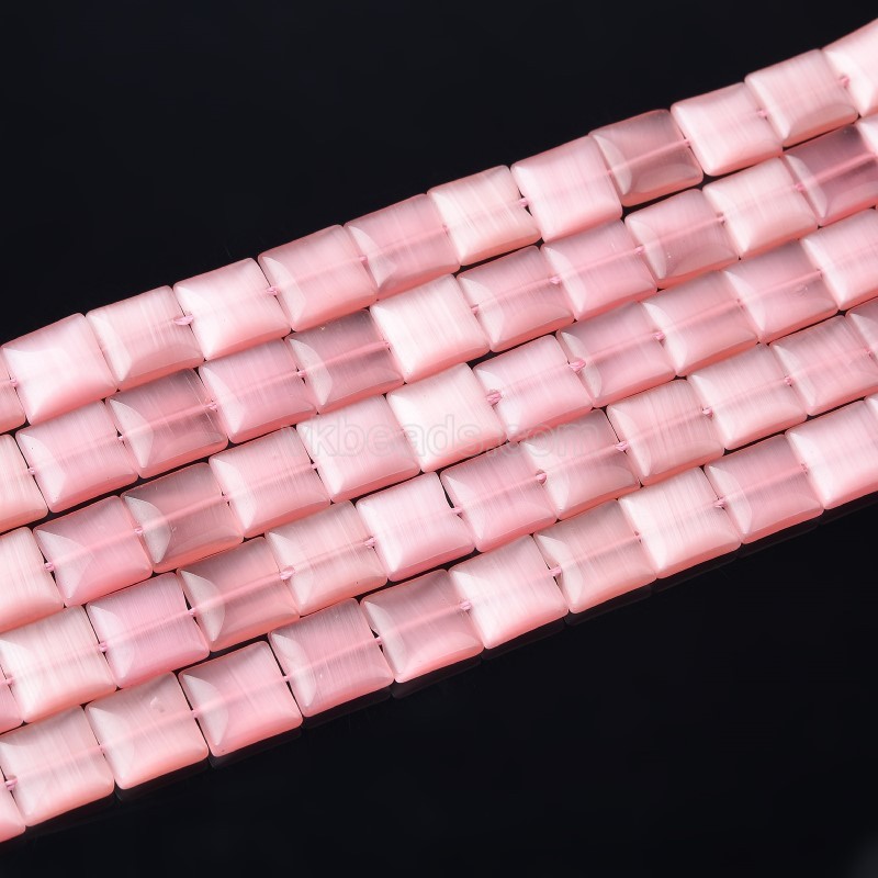 Pink Cats Eye Squares, Approx 10mm, 38cm/strand