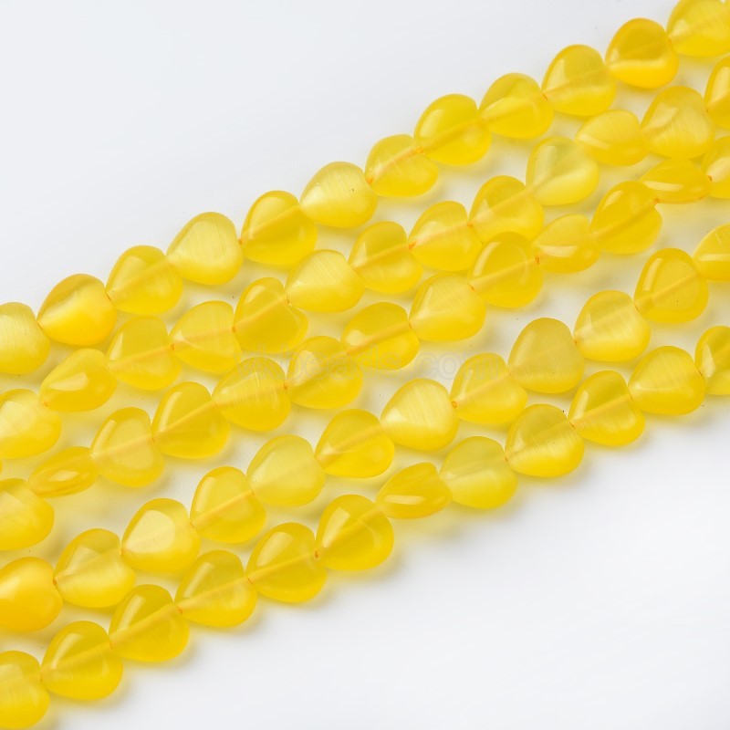Cats Eye Through-drilled Smooth Puffy Hearts, Approx 8mm, 38cm/strand