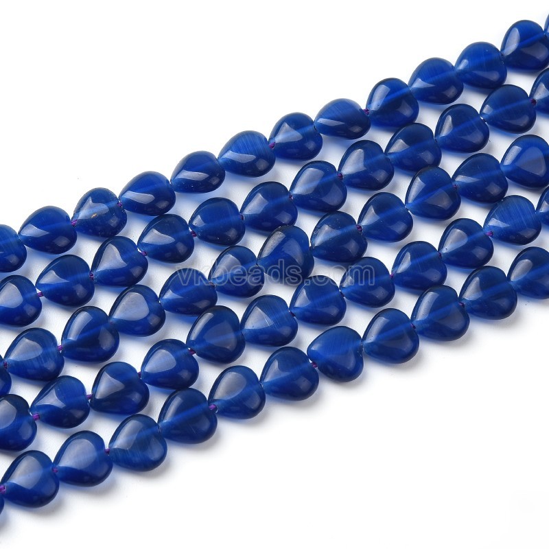 Cats Eye Through-drilled Smooth Puffy Hearts, Approx 8mm, 38cm/strand