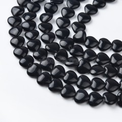 Black/Beige Cats Eye Through-drilled Smooth Puffy Hearts, Approx 12mm, 38cm/strand