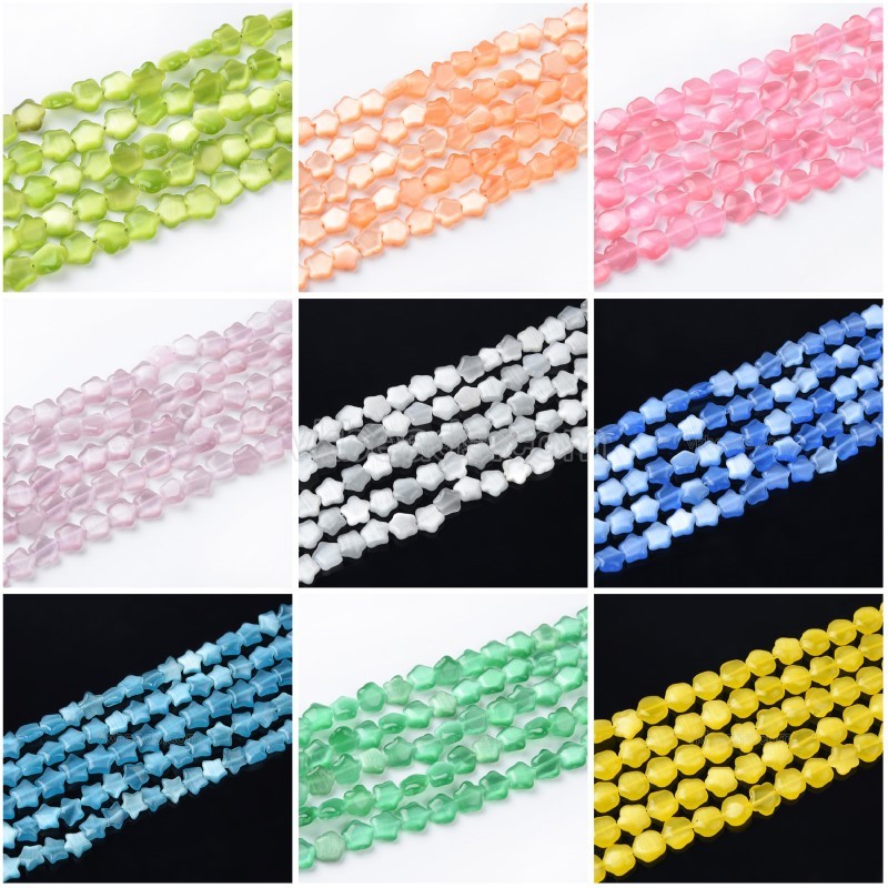 Cats Eye Puffy Stars, Approx 10mm, 38cm/strand