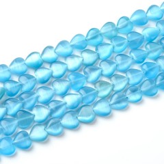 Cats Eye Through-drilled Smooth Puffy Hearts, Approx 8mm, 38cm/strand