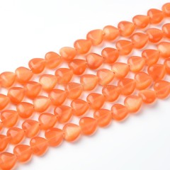 Cats Eye Through-drilled Smooth Puffy Hearts, Approx 8mm, 38cm/strand