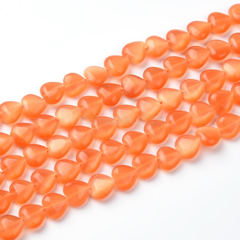 Cats Eye Through-drilled Smooth Puffy Hearts, Approx 8mm, 38cm/strand