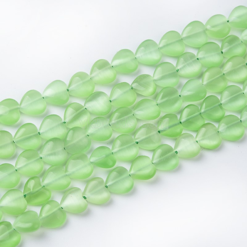 Cats Eye Through-drilled Smooth Puffy Hearts, Approx 8mm, 38cm/strand