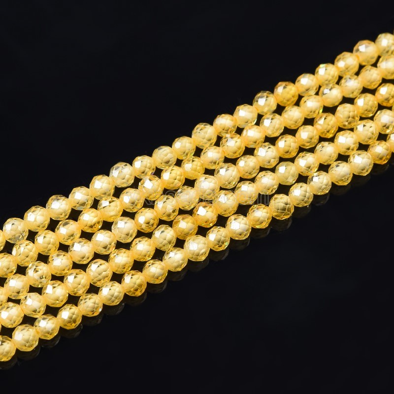 Light Golden Yellow Cubic Zirconia Faceted Rounds, Approx 2-5mm, 37-37.5cm/strand
