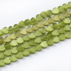 Cats Eye Through-drilled Flat Hearts, Approx 6mm, 38cm/strand