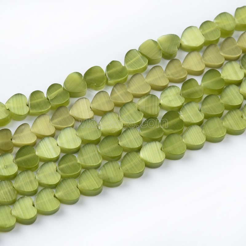 Cats Eye Through-drilled Flat Hearts, Approx 6mm, 38cm/strand