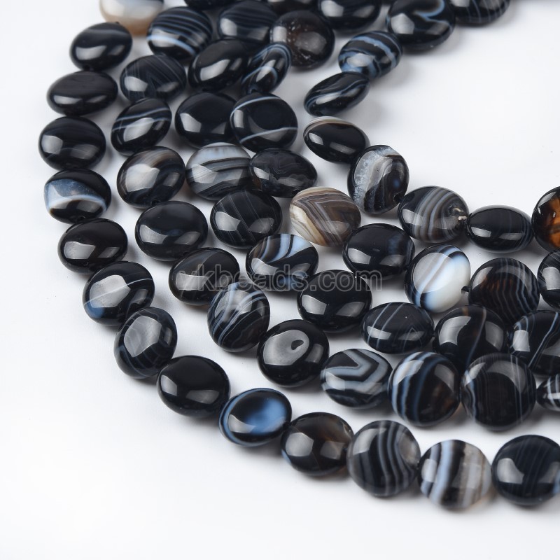 Black Lace Agate/Banded Agate Smooth Coins, Approx 10-12mm, 38cm/strand
