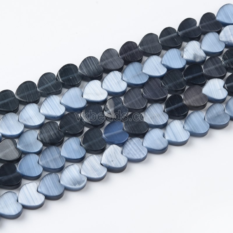 Cats Eye Through-drilled Flat Hearts, Approx 8mm, 38cm/strand