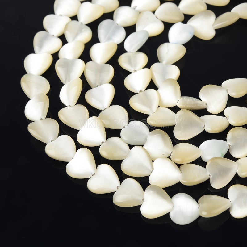 Black/Beige Cats Eye Through-drilled Smooth Puffy Hearts, Approx 12mm, 38cm/strand