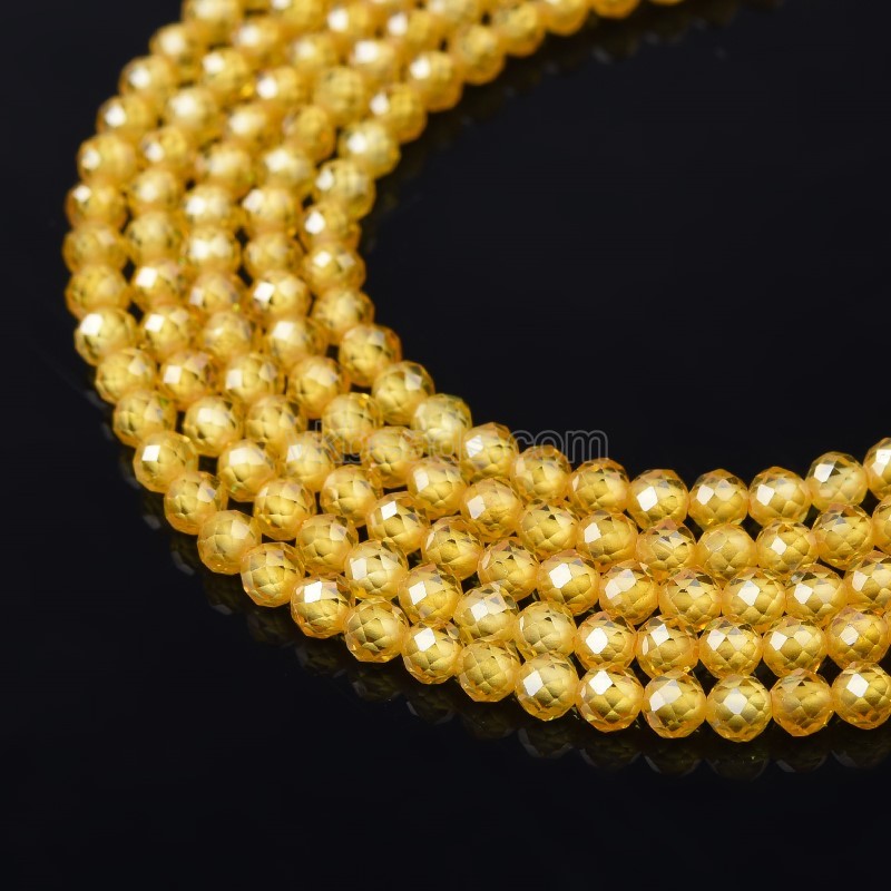 Golden Yellow Cubic Zirconia Faceted Rounds, Approx 2-5mm, 37-37.5cm/strand