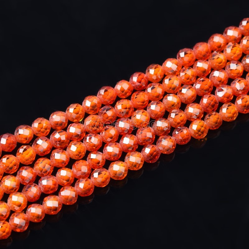 Dark Tangerine Cubic Zirconia Faceted Rounds, Approx 2-5mm, 37-37.5cm/strand