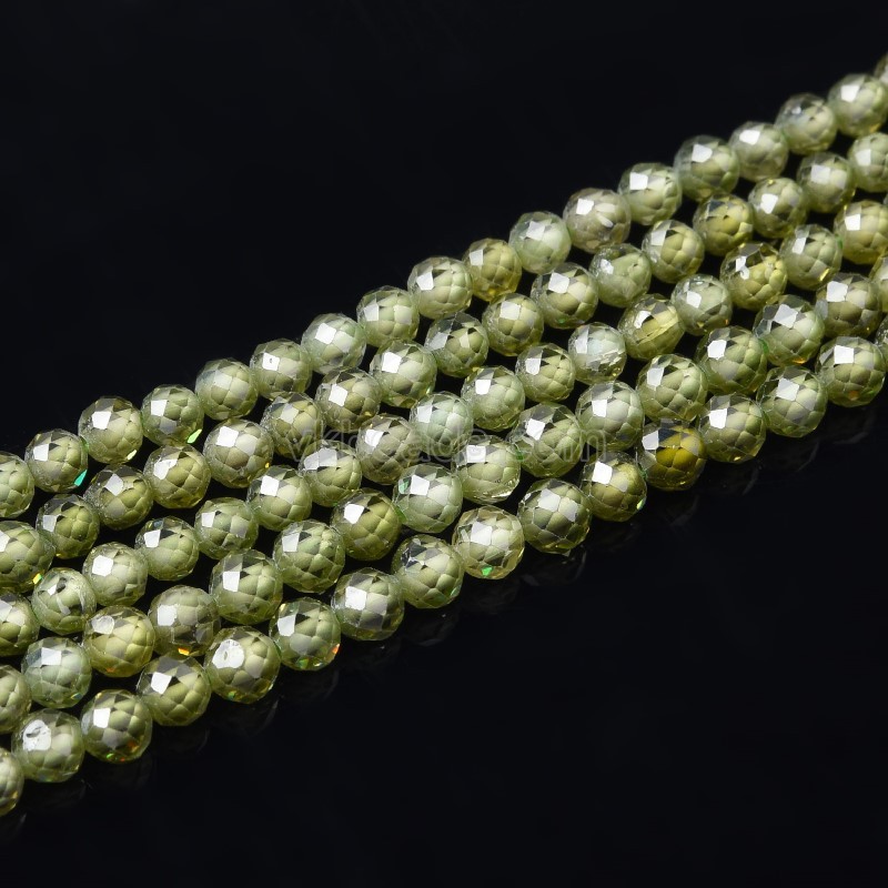 Light Olive Cubic Zirconia Faceted Rounds, Approx 2-5mm, 37-37.5cm/strand