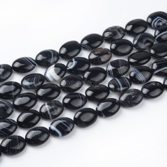 Black Lace Agate/Banded Agate Smooth Puffy Ovals, Approx 10x14mm, 38cm/strand