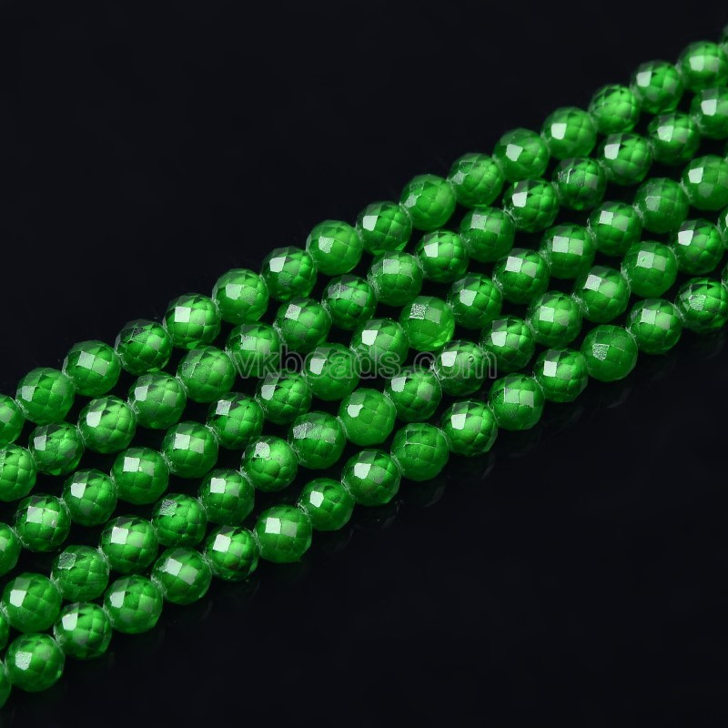 Dark Green Cubic Zirconia Faceted Rounds, Approx 2-5mm, 38cm/strand