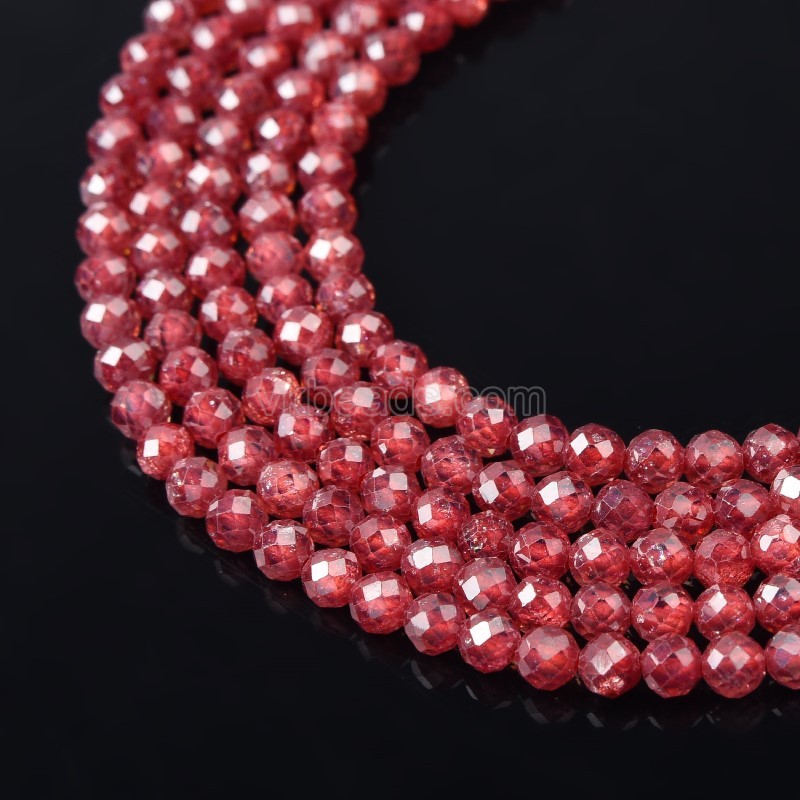 Dark Ruby Cubic Zirconia Faceted Rounds, Approx 2-5mm, 38cm/strand