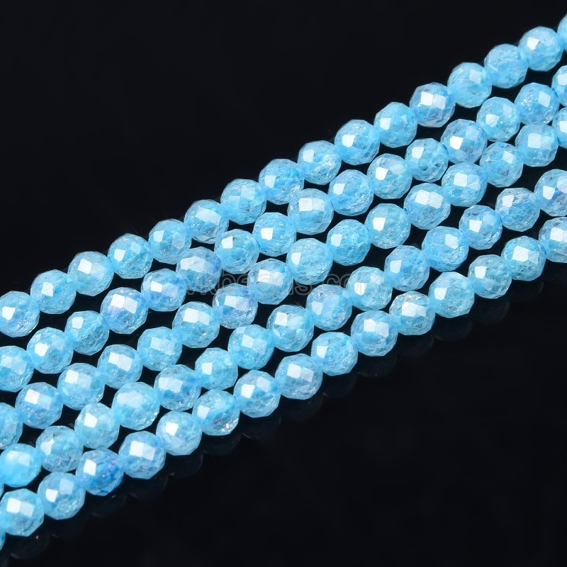 Light Aqua Blue Cubic Zirconia Faceted Rounds, Approx 2-5mm, 38cm/strand