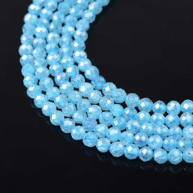 Light Aqua Blue Cubic Zirconia Faceted Rounds, Approx 2-5mm, 38cm/strand
