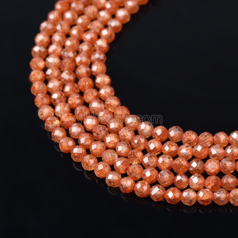 Tangerine Cubic Zirconia Faceted Rounds, Approx 2-5mm, 38cm/strand