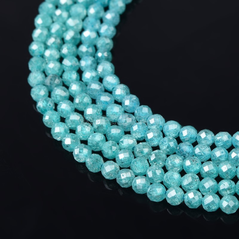 Dark Turquoise Jadeite Cubic Zirconia Faceted Rounds, Approx 2-5mm, 38cm/strand